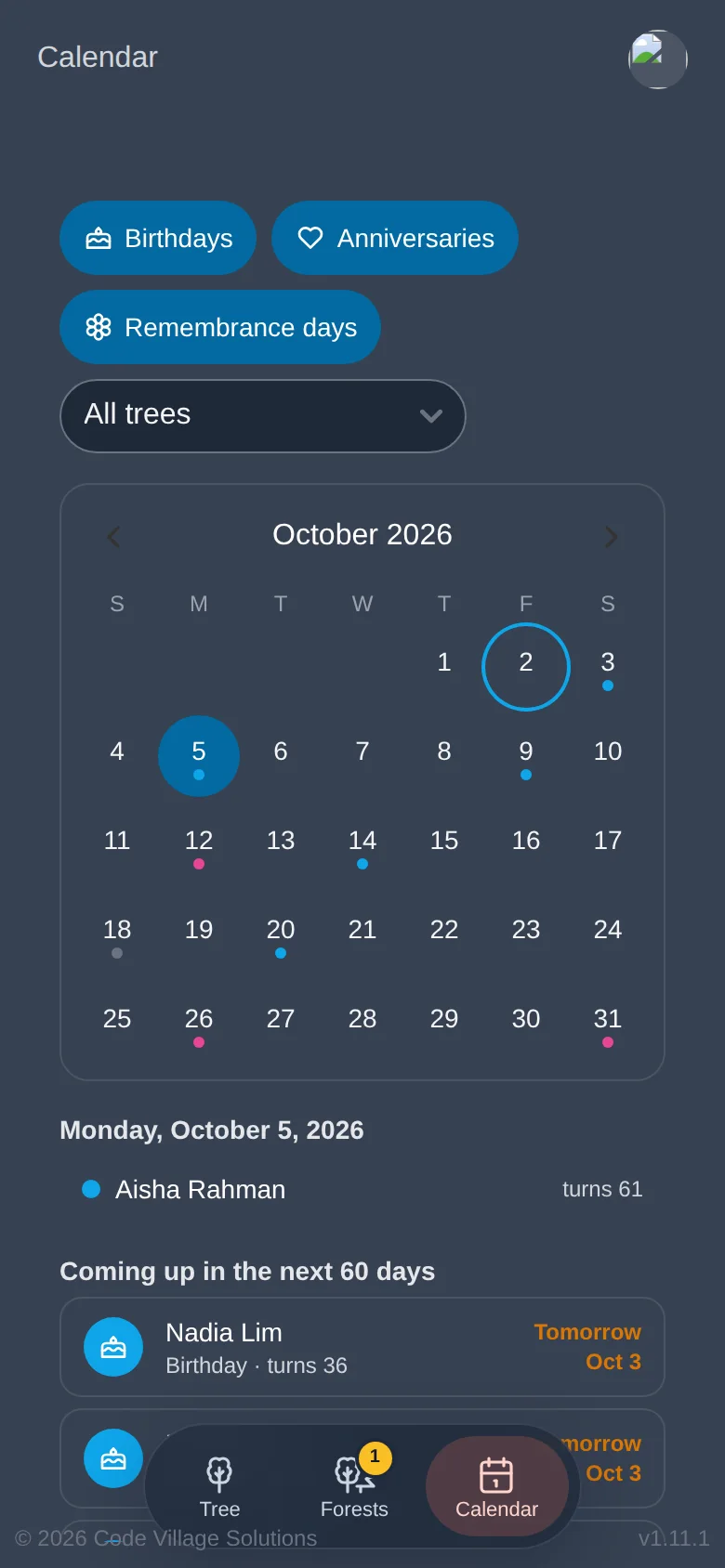 Tap a day to see what it holds