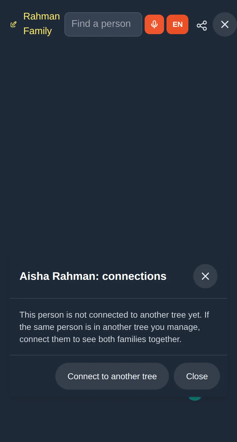 A person who is not yet connected to another tree