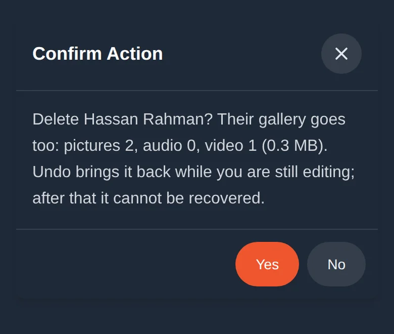 The warning when the person has a gallery