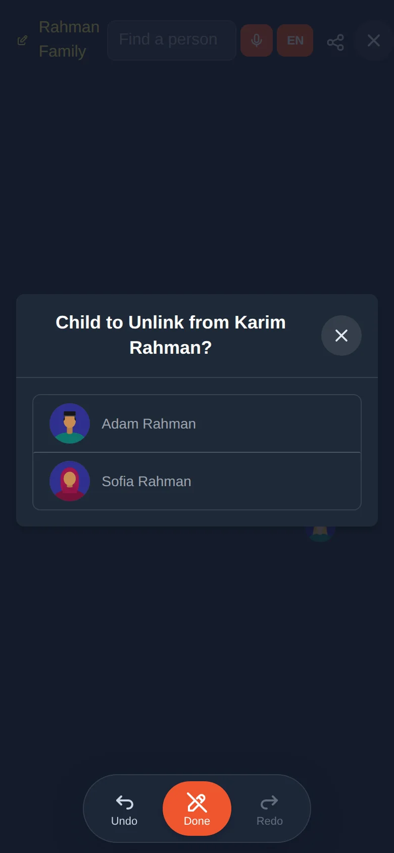 Choose which child to unlink