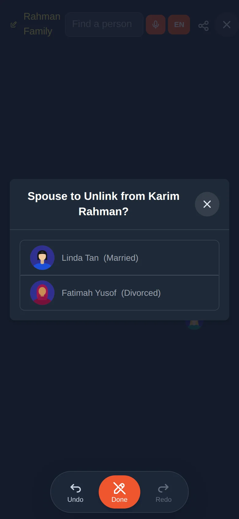 Choose which spouse to unlink