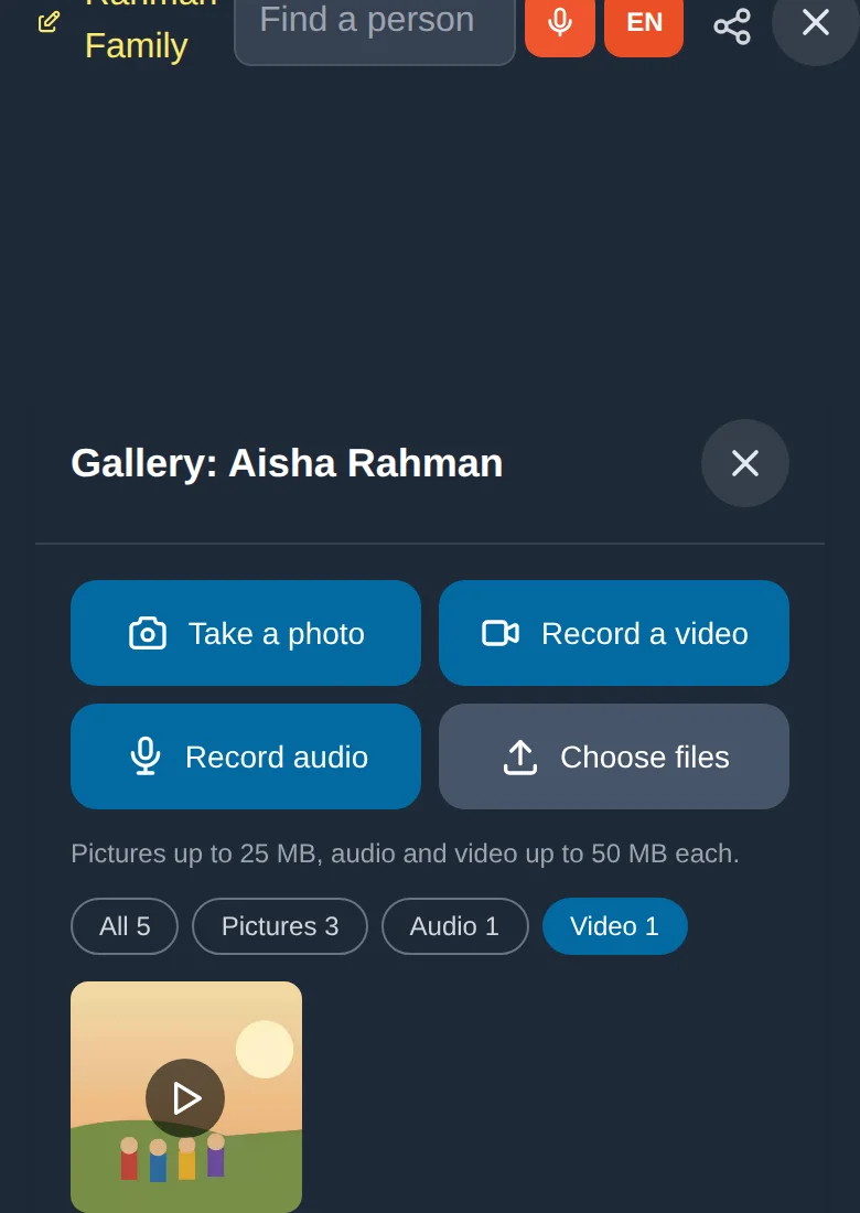 Filtering the gallery to show videos only