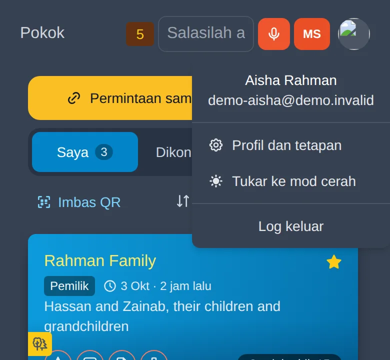 Menu akaun