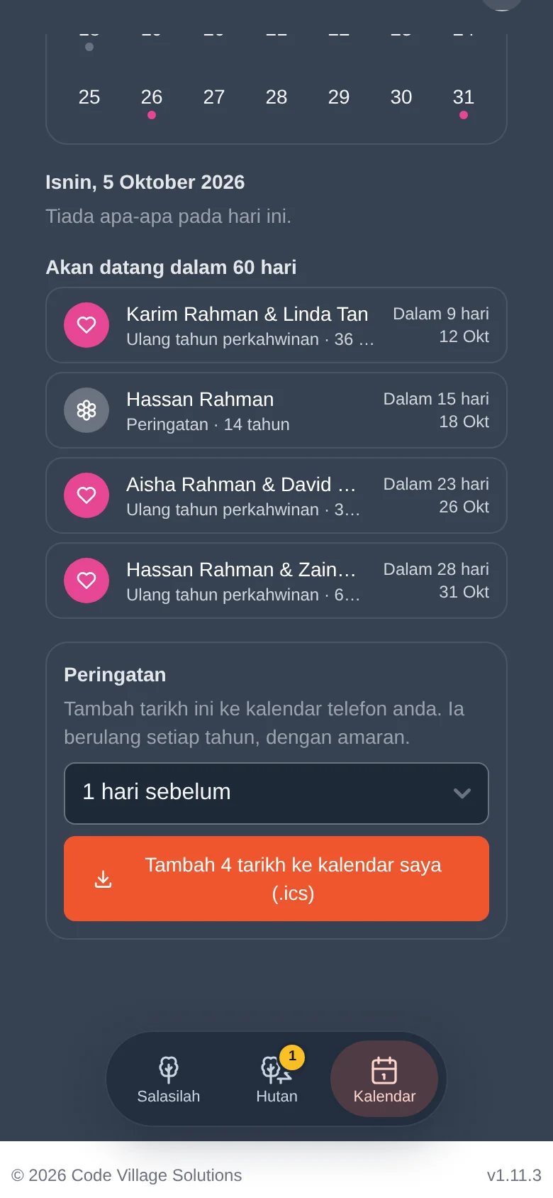 Bahagian peringatan di hujung halaman