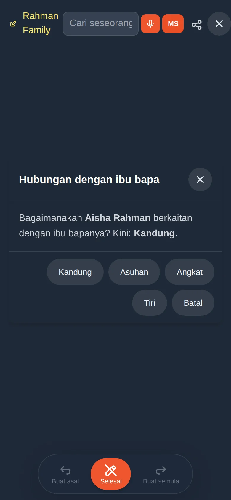 Pilih bagaimana orang itu berkaitan dengan ibu bapanya