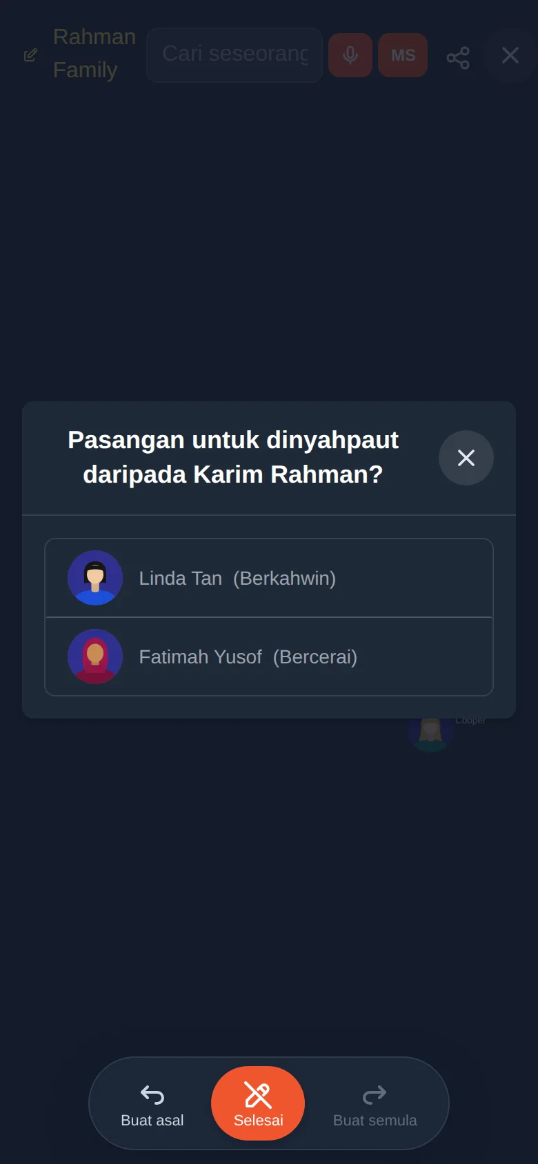 Pilih pasangan yang mana hendak dinyahpaut