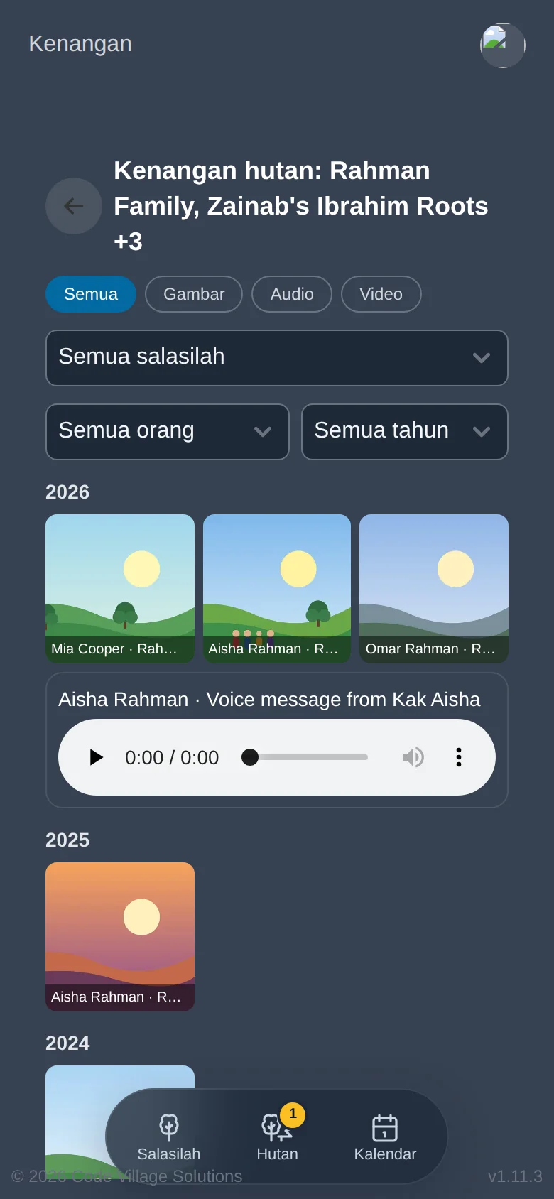 Kenangan hutan, dengan penapis untuk setiap salasilah