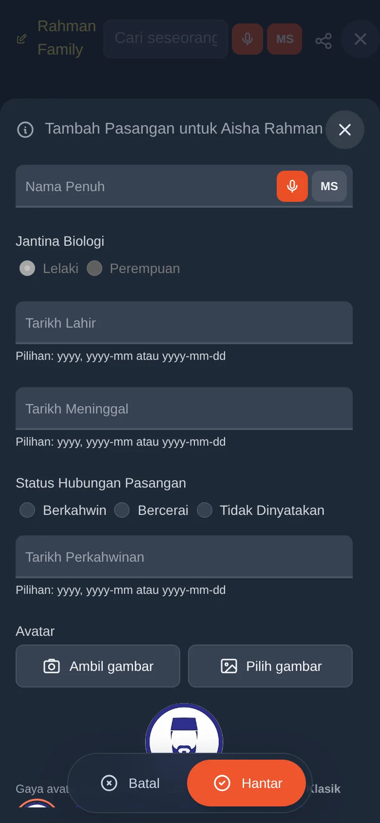 Tambah Pasangan: status, tarikh perkahwinan dan avatar