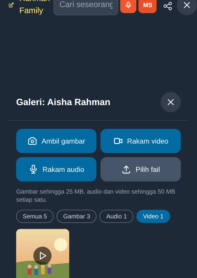 Menapis galeri untuk menunjukkan video sahaja