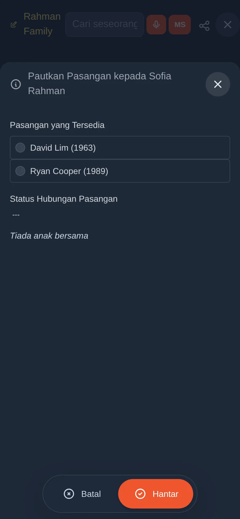 Pasangan yang tersedia untuk Sofia Rahman