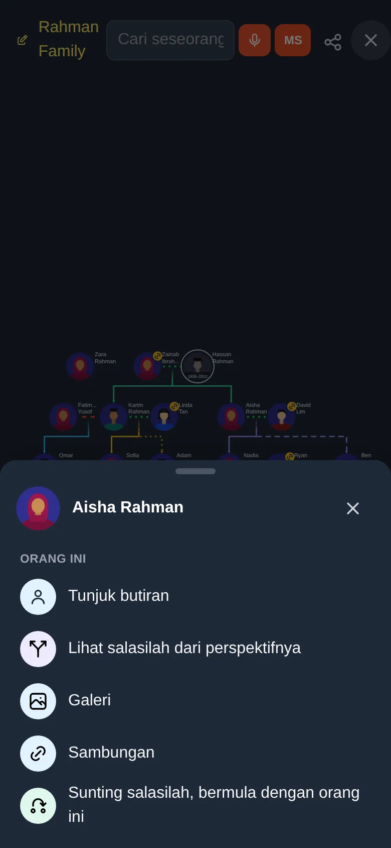 Tekan dan tahan seseorang pada telefon untuk membuka menu ini