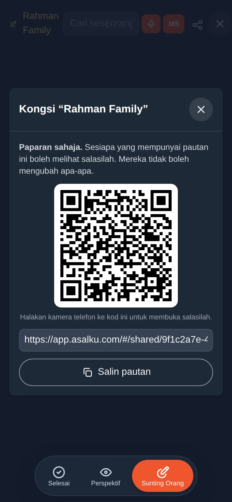 Paparan Sahaja: sesiapa yang mempunyai pautan boleh melihat, tidak boleh mengubah