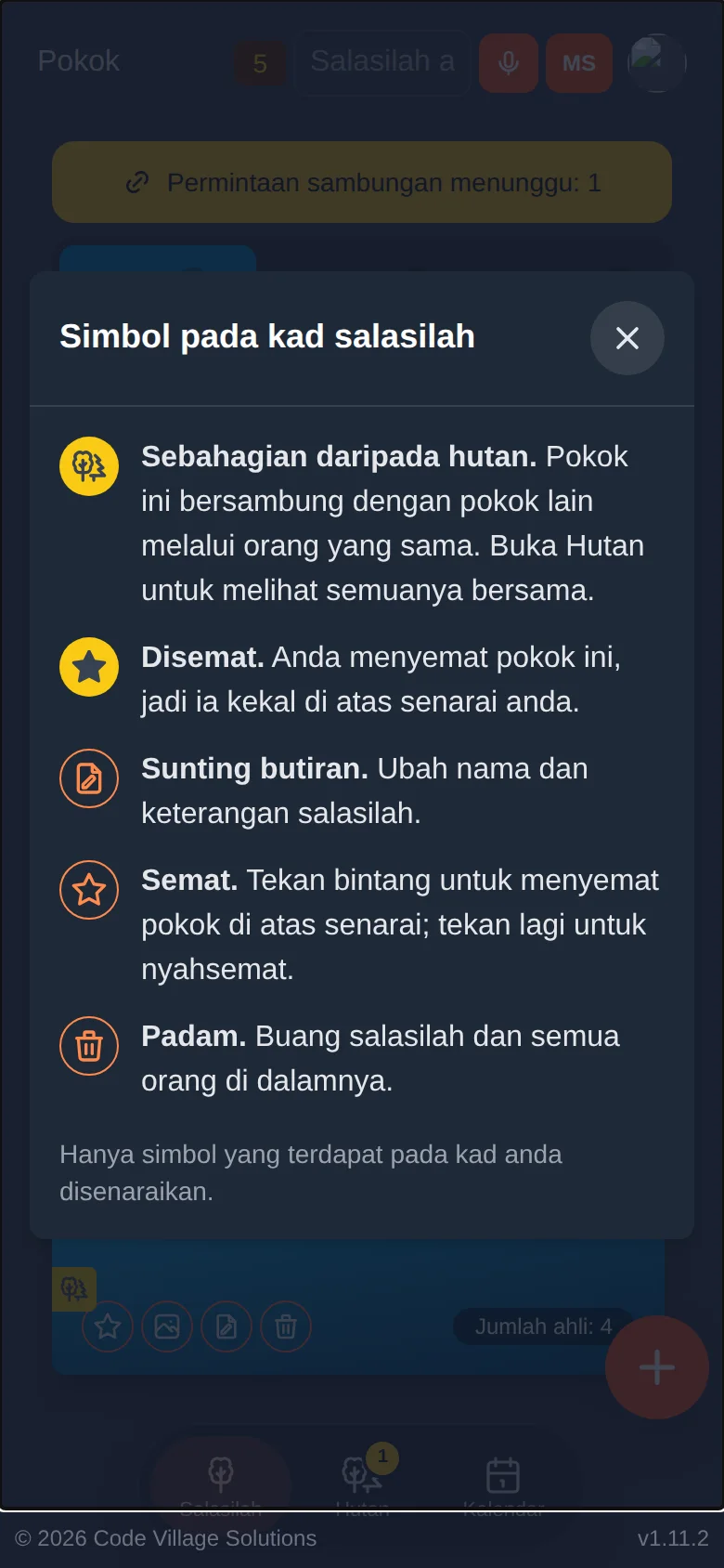 Panduan Simbol, menyenaraikan lencana yang dipaparkan pada kad anda