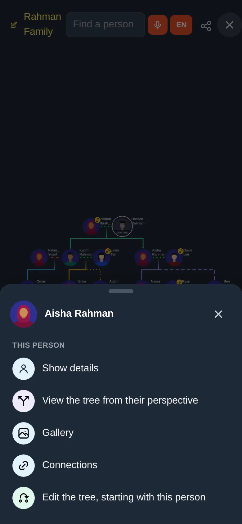 Press and hold a person on a phone to open this menu