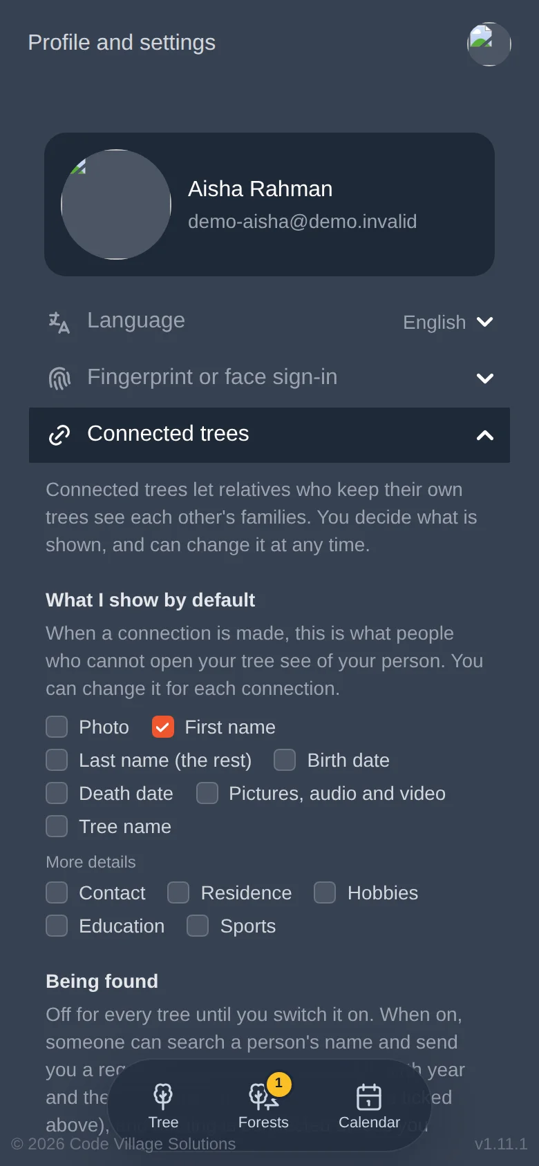 Connected trees settings