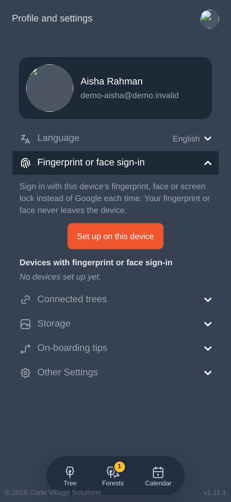 Managing your fingerprint or face sign-in